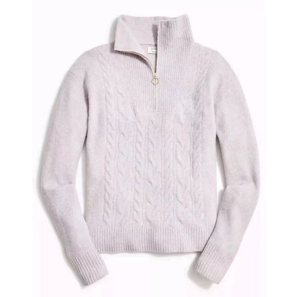 J Crew Half Zip Cable Sweater Extra Soft Wool Blend Preppy Grey Purple Womens XL